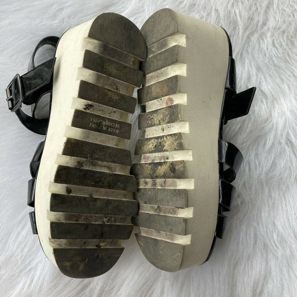 Forever 21 Shoes Sz 7.5 Black Platform Sandals Strappy Minimalist Y2K Festival - Picture 2 of 10